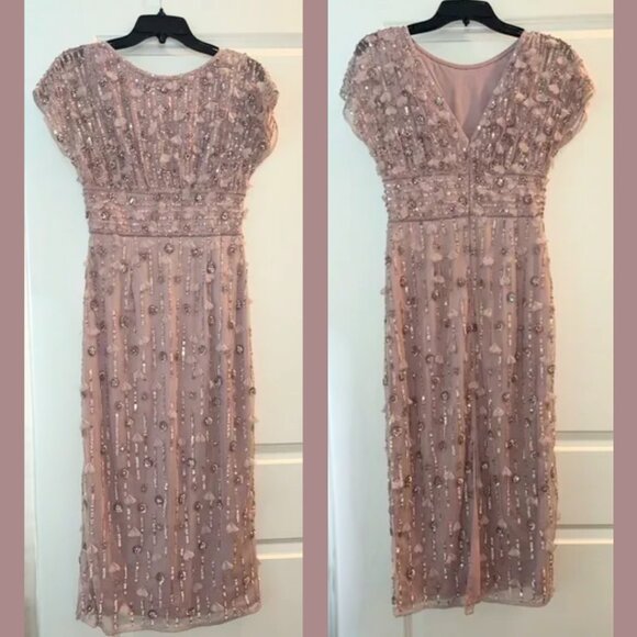 $498 Mac Duggal 94117 Womens Size‎ 6 Light Pink Floral Beaded Column Midi Dress - Picture 6 of 6